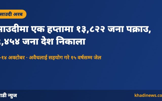 साउदीमा एक हप्तामा १३,८२२ जना पक्राउ