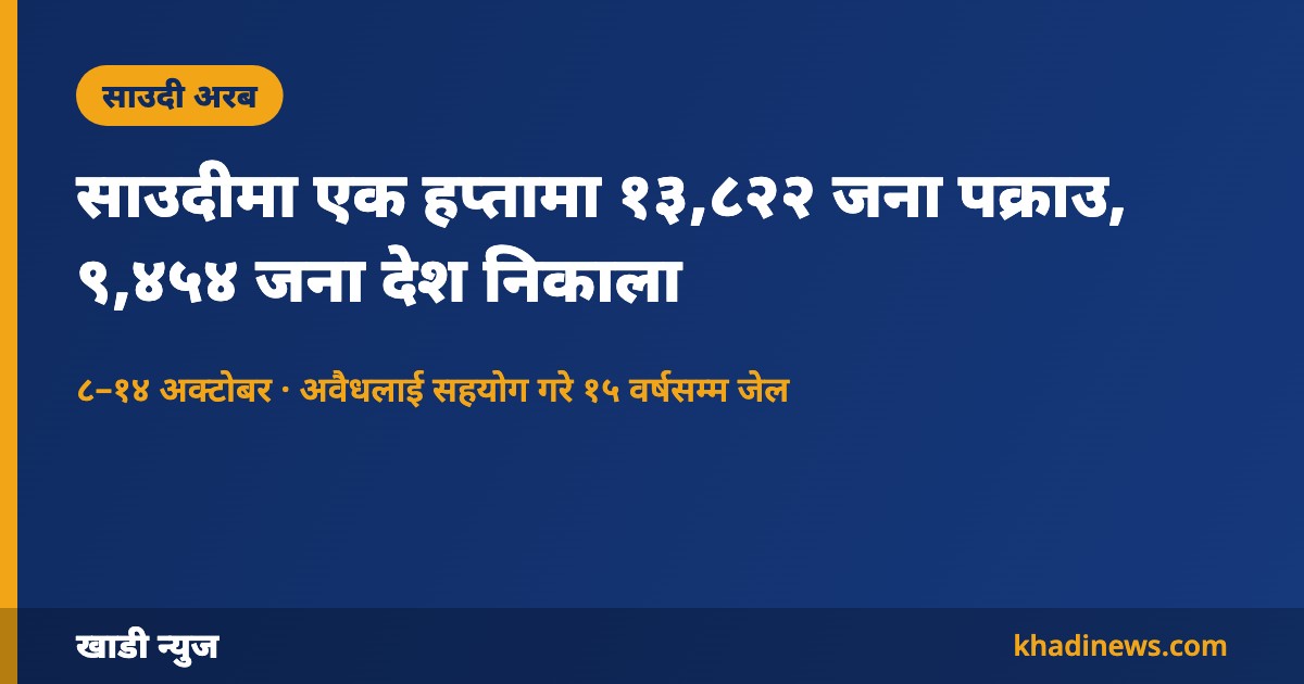 साउदीमा एक हप्तामा १३,८२२ जना पक्राउ